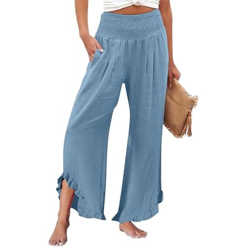 GOKKILRW Women's Lightweight Boho Linen High Waist Flowy Palazzo Pants