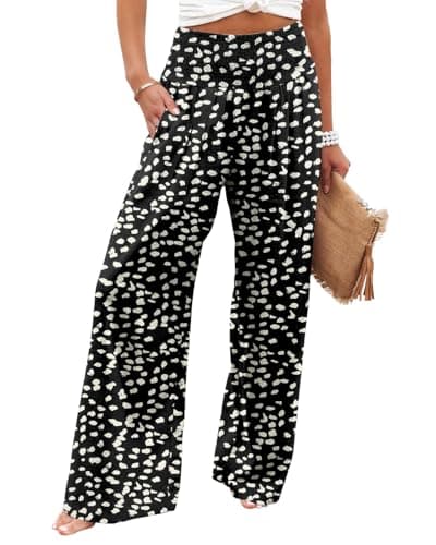 Angerella Women's Elastic High-Waisted Palazzo Pants with Pockets