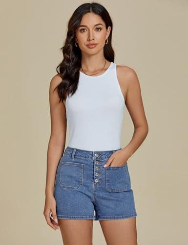Luvamia Women's High-Waisted Casual Stretch Denim Shorts