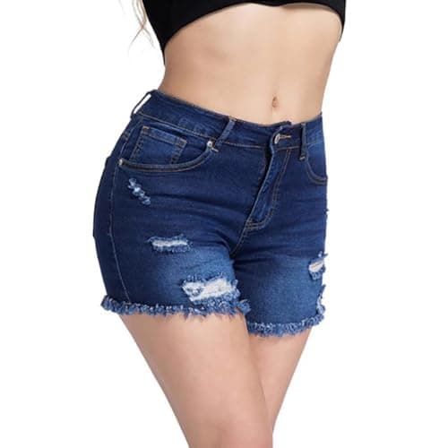 CME SHOWU Women's Blue Ripped Denim Shorts for Summer