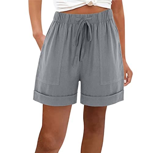 Yxzogd Cotton Linen Shorts for Women Loose Summer Pants with Pockets