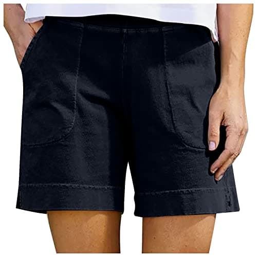 Yxzogd Women's Casual Cotton Linen High-Waist Bermudas with Pocket