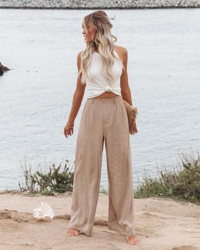 Angerella Women's High-Elastic Back-Waisted Wide Leg Pants