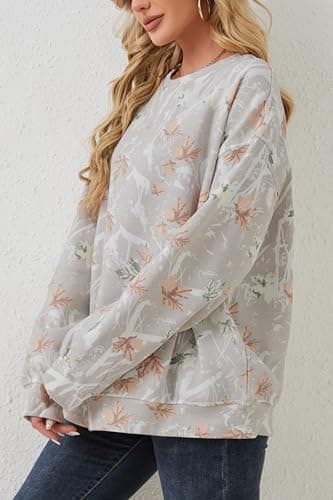 Oversized Women's Camo Sweatshirt with Maple Leaf Print Fleece Hoodie