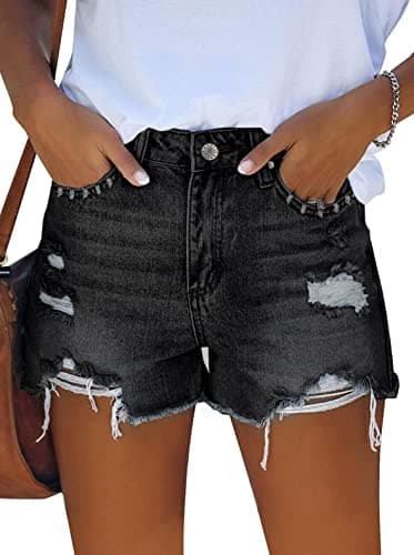 Pink Queen Women's High Waisted Ripped Denim Shorts