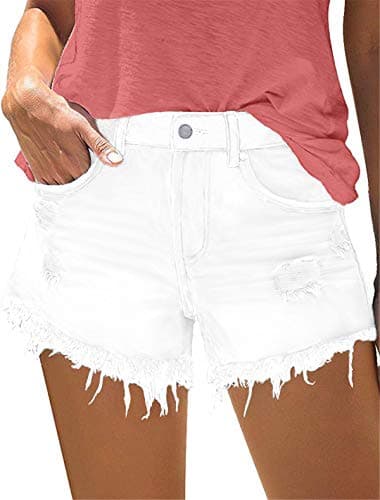 OnlyPuff Women's Ripped Mid-Waisted Denim Shorts