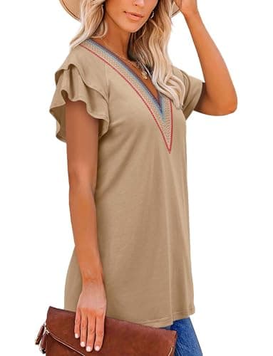 Angerella Women's Flared Floral V-Neck Tunic Tops
