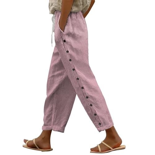 Boho Striped Linen Pants for Women Summer Casual Beach