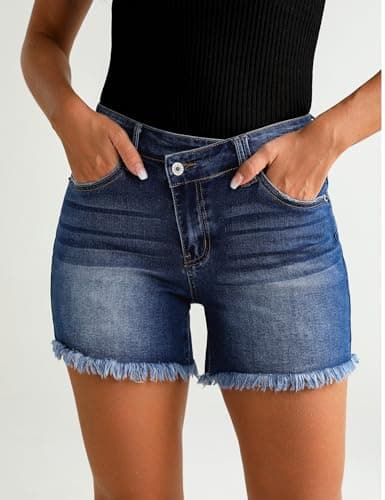Luvamia Women's Low Waisted Trendy Denim Shorts Casual Summer Raw Hem
