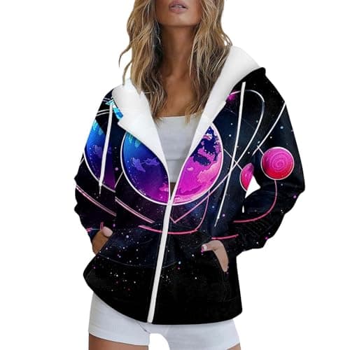 Lolvmvchi Women's Lightweight Printed Zip Hoodie Jacket