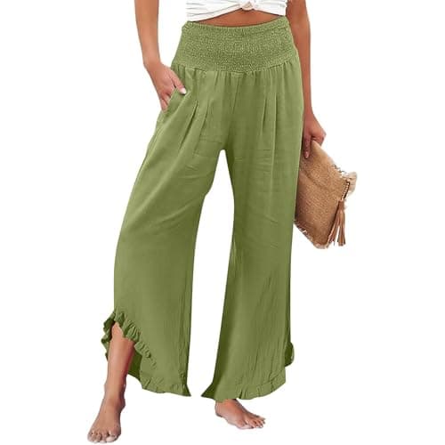 GOKKILRW Women's Lightweight Boho Linen High Waist Flowy Palazzo Pants