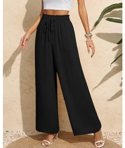 CZYINXIAN Women's Wide Leg Casual Pants with Adjustable Elastic Waist and Pockets