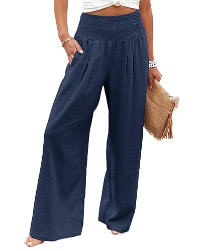 Elastic High Waisted Palazzo Pants with Pocket for Women