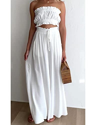 Hooever Women's Wide Leg Flowy Palazzo Pants with Drawstring Waist