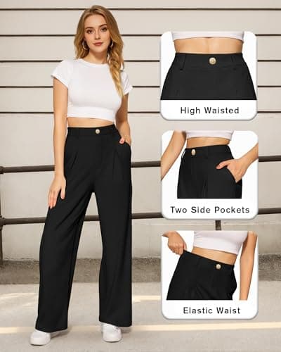 CLOZOZ Women's High Waist Wide Leg Faux Front Waffle Knit Pants