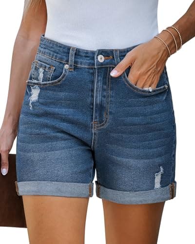 LookbookStore Women's Stretchy High-Waisted Ripped Denim Shorts