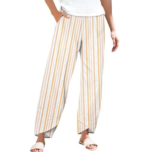 Casual Women's Cotton Linen Capri Pants with Pockets