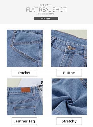 Sidefeel Women's High-Waisted Stretch Jean Shorts with Pockets Summer Denim