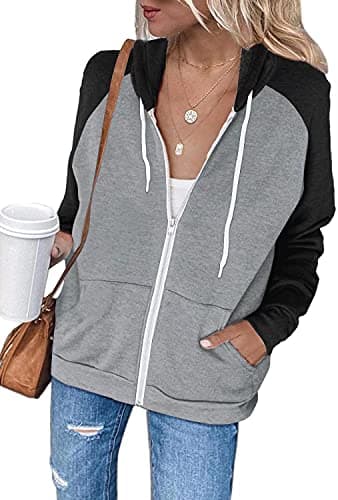 Ezbelle Women's Color Block Zip-Up Hoodie Sweatshirt with Pockets