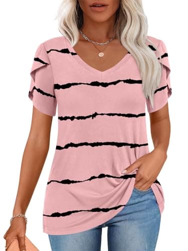 CATHY 2025 Women's Short Sleeve V-Neck Tunic Tops S-4XL