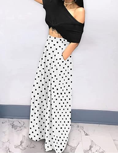 ADILACA Women's High Waisted Flowy Palazzo Pants