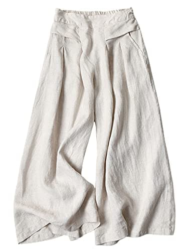 Bianstore Women's Culottes Linen Wide Leg Pants with Pockets