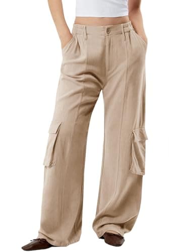 Dokotoo Women's Wide Leg Flowy High Waist Stretch Palazzo Pants with 4 Pockets