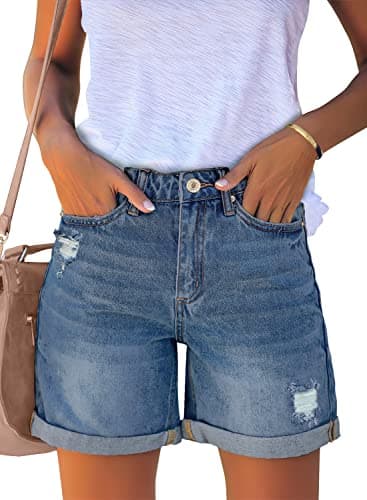 Luvamia Women's High Rise Ripped Denim Shorts