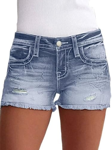 Flamingals Women's Mid-Waisted Ripped Denim Shorts