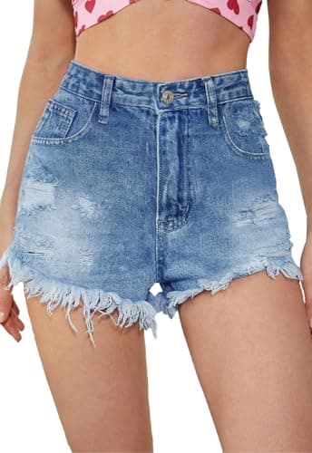 Metietila Women's High-Waisted Ripped Stretch Denim Shorts