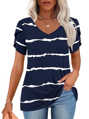 CATHY 2025 Women's Short Sleeve V-Neck Tunic Tops S-4XL