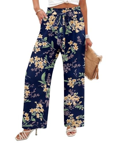 Flowy Women's Wide Leg Pants with Elastic Waist and Pockets, Ideal for Business or Casual Wear