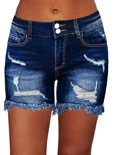 Flamingals Raw Hem Mid-Waist Stretchy Jean Shorts for Women
