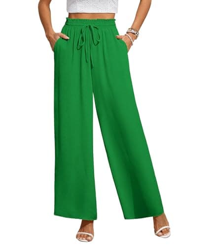 CZYINXIAN Women's Wide Leg Casual Pants with Adjustable Elastic Waist and Pockets