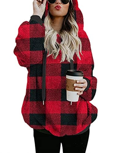 Romanstii Women's Casual Double Fuzzy Sweatshirt Hoodie Outwear S-XXL