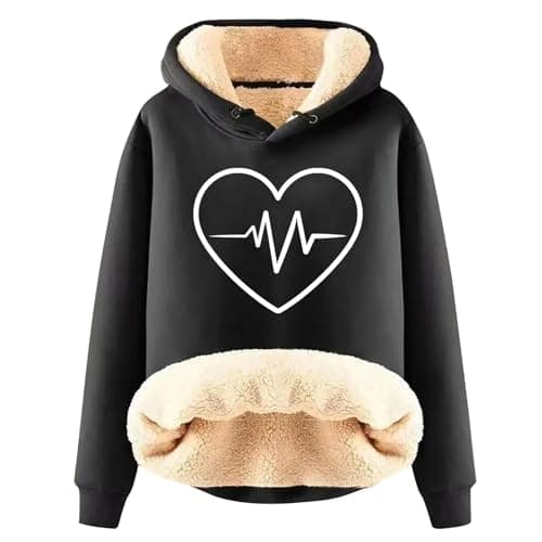 Warm Heart Print Fleece Hoodie for Women Winter Casual Pullovers