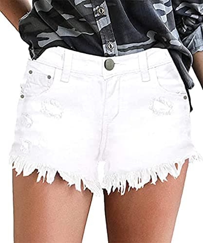 Necooer Women's Casual Mid-Waist Stretch Denim Shorts