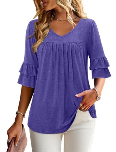 Angerella Dressy 3/4 Sleeve V-Neck Tunic Tops Spring Summer Tops