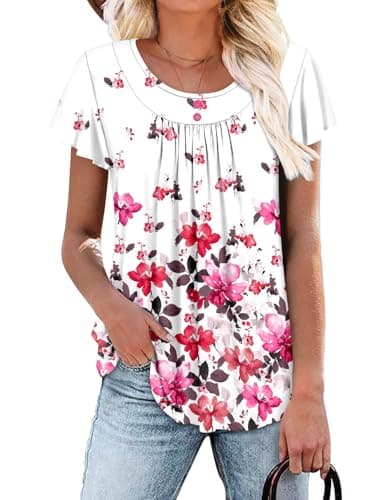 Angerella Women's Flirty Summer Pleated Floral Tunic Top S-3XL