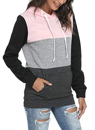 Barlver Women's Casual Color Block Long Sleeve Hoodies with Pocket