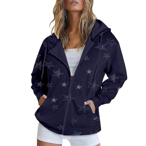Lolvmvchi Women's Oversized Zip Track Loose Printed Hoodie Jacket XL3 Winter Coat