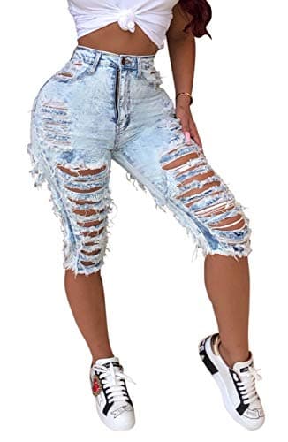 BestGirl Women's Mid Rise Ripped Denim Distressed Short Jeans