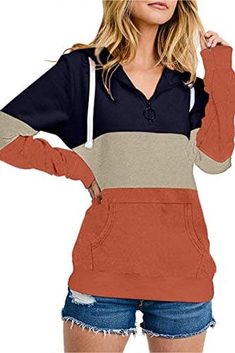 Barlver Women's Casual Color Block Long Sleeve Hoodies with Pocket
