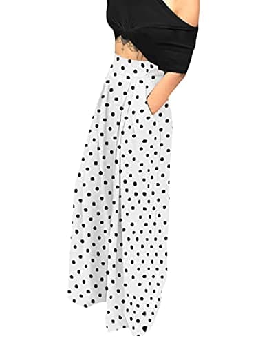 Chatinction Women's High Waist Pleated Polka Dot Printed Wide Leg Pants