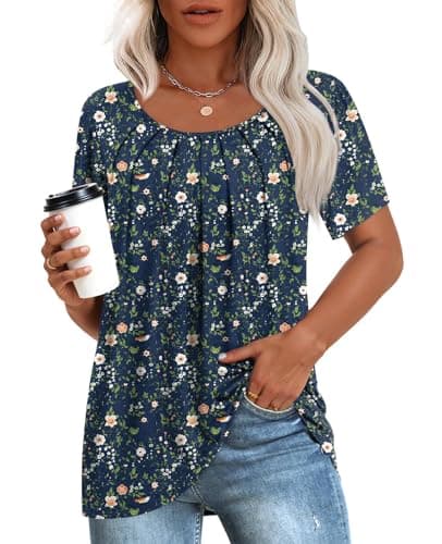 Anymeet Women's Summer Pleated Tunic Shirts M-3XL