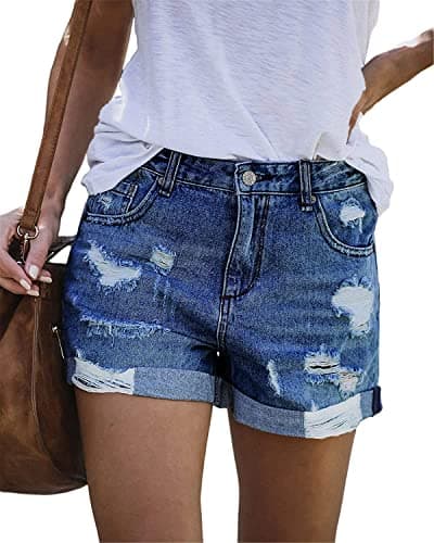 Womens Denim Jean Shorts with Button Pockets for Summer