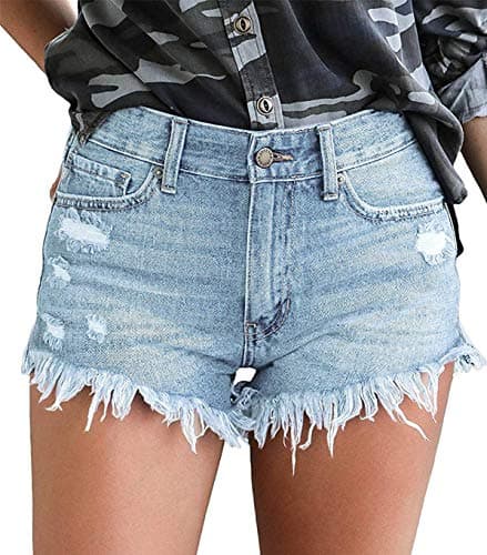 OnlyPuff Women's Ripped Mid-Waisted Denim Shorts