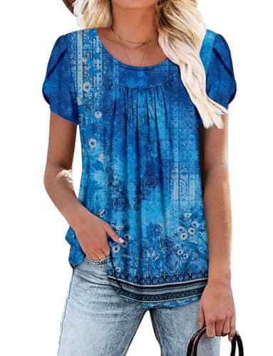 Angerella Women's Flirty Summer Pleated Floral Tunic Top S-3XL
