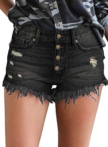 Luvamia Women's Casual High-Waisted Frayed Denim Shorts