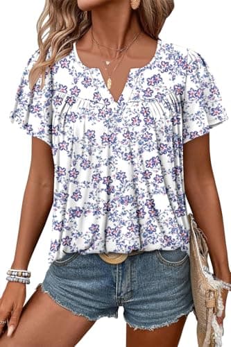 Angerella Women's Floral Print Short Sleeve V-Neck Tunic Tops